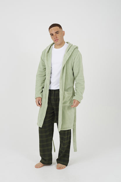 Brave Soul Pale Green Hooded Dressing Gown with Tie Belt - Pale Green Image 3