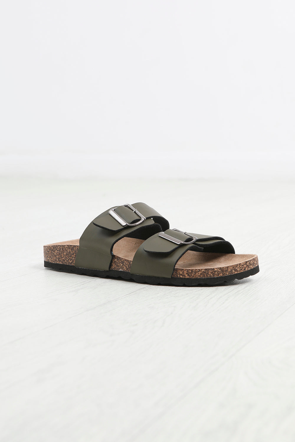 Brave Soul Khaki Faux Leather Buckle Strap Cork Sandals - Khaki Image 1