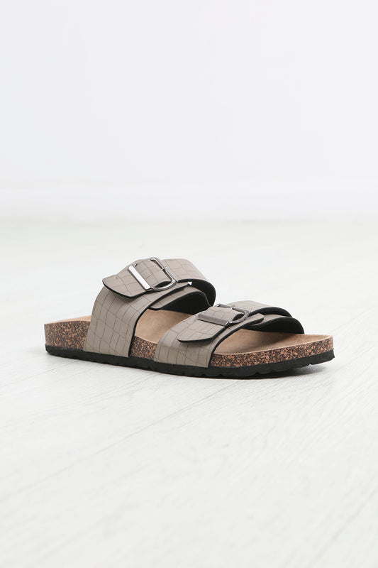 Brave Soul Stone Snake Effect Buckle Strap Cork Sandals - Stone Image 1
