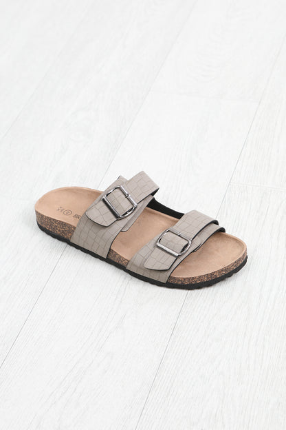 Brave Soul Stone Snake Effect Buckle Strap Cork Sandals - Stone Image 2