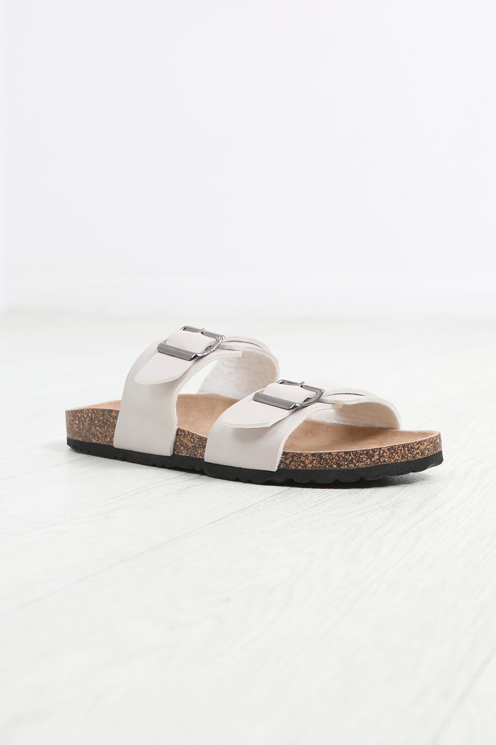 Brave Soul Stone Faux Leather Buckle Strap Cork Sandals - Stone Image 1