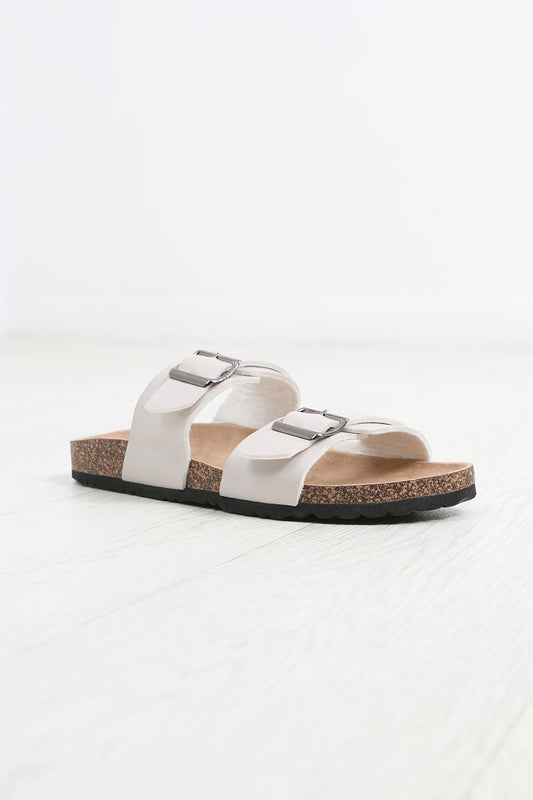 Brave Soul Stone Faux Leather Buckle Strap Cork Sandals - Stone Image 1