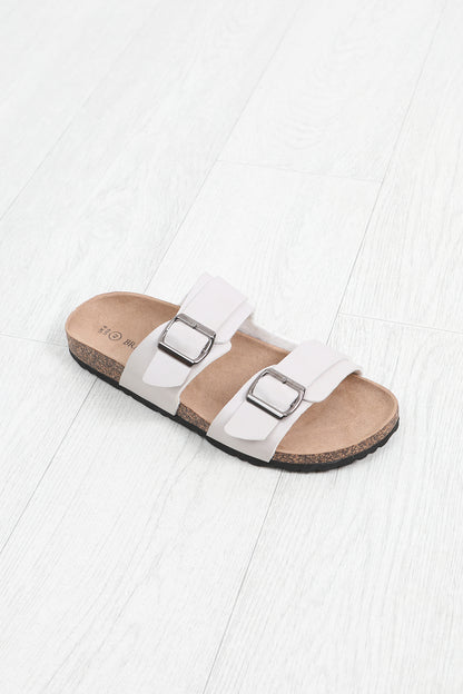 Brave Soul Stone Faux Leather Buckle Strap Cork Sandals - Stone Image 2