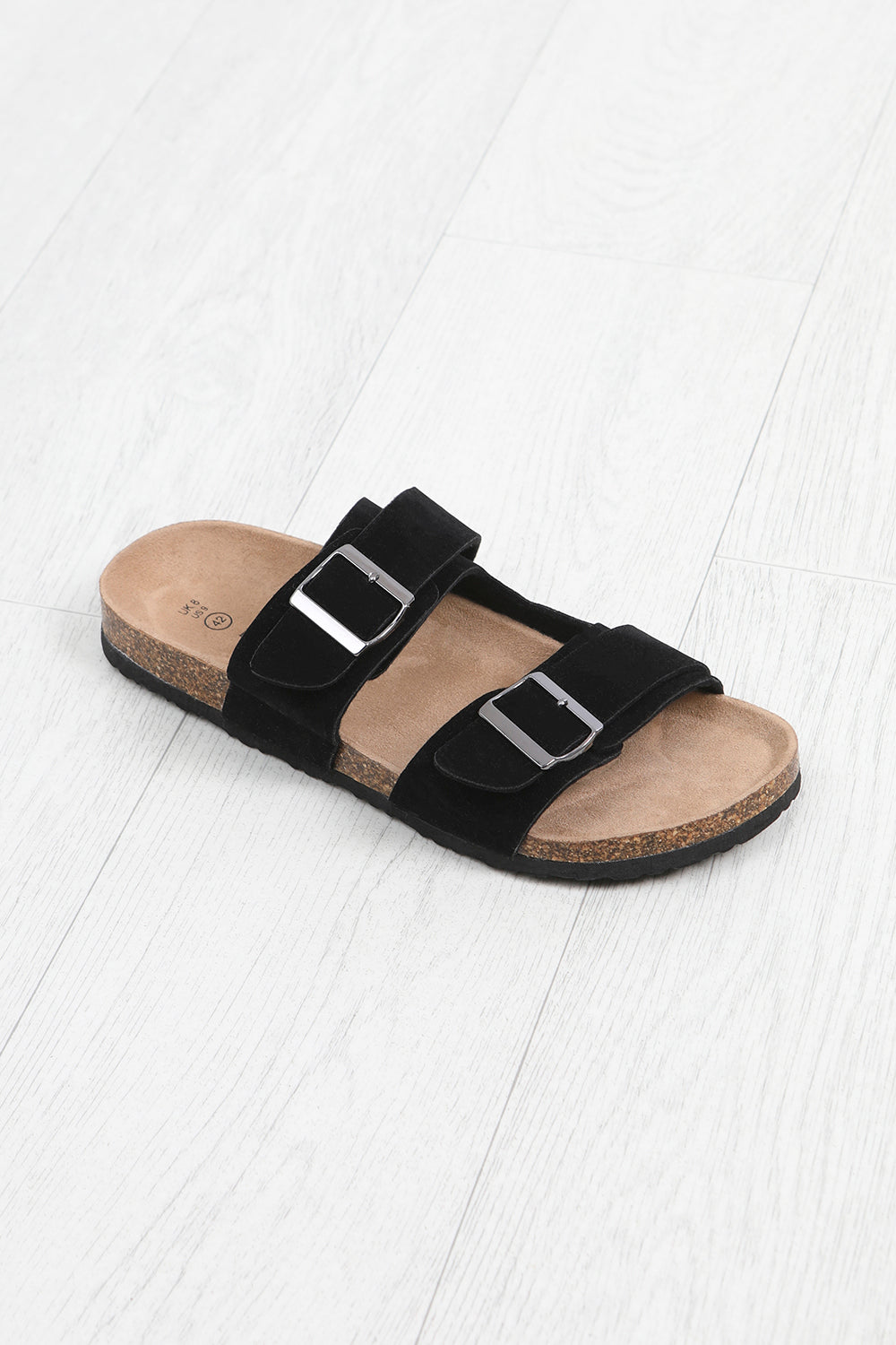 Brave Soul Black Faux Suede Buckle Strap Cork Sandals - Black Image 2