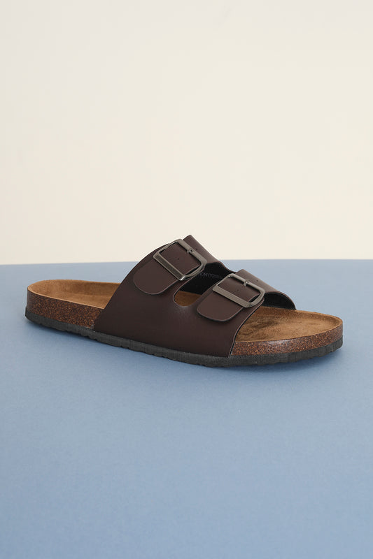Brave Soul Brown Faux Leather Buckle Strap Cork Sandals - Brown Image 1
