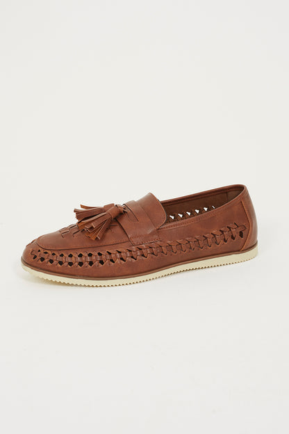 Brave Soul Tan Faux Leather Woven Loafers - Tan Image 1