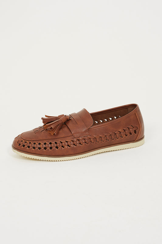 Brave Soul Tan Faux Leather Woven Loafers - Tan Image 1