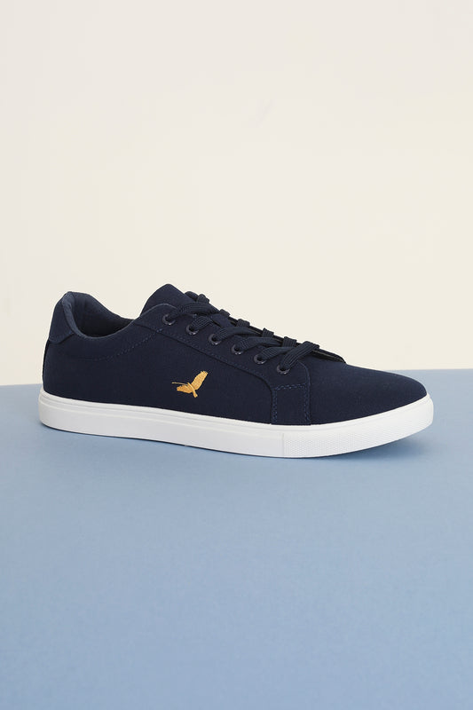 Brave Soul Navy Canvas Lace Up Trainers - Navy Image 1
