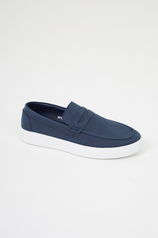 Brave Soul Navy Faux Suede Loafers - Navy Image 1