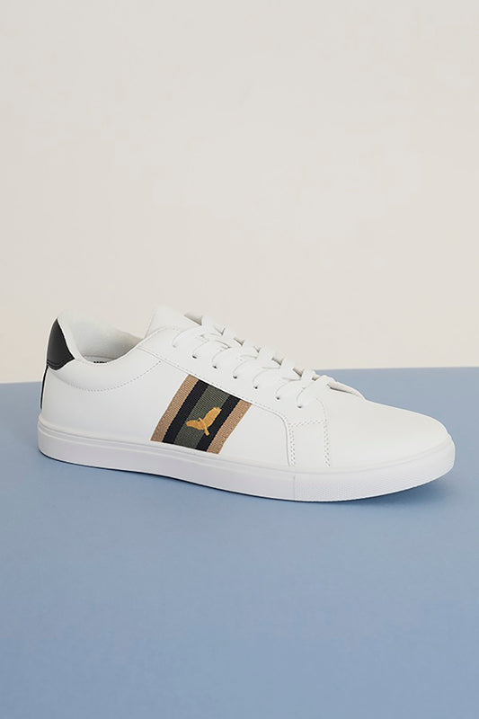 Brave Soul White PU Lace Up Trainers - White Image 1