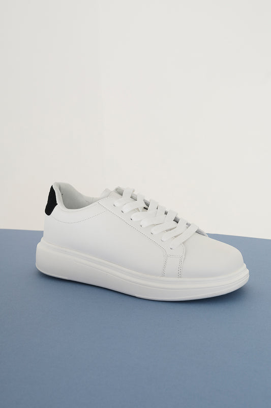 Brave Soul White Faux Leather Chunky Sole Lace Up Trainer - White Image 1