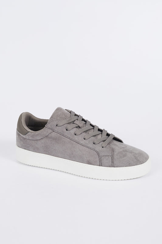 Brave Soul Grey Faux Suede Trainers with Contrast Sole - Grey Image 1