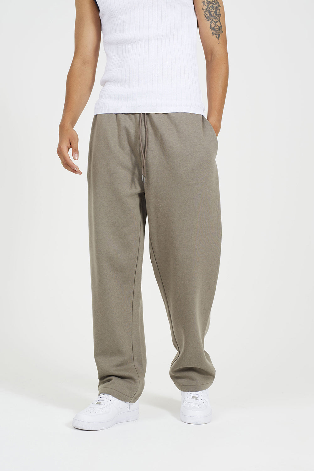 Brave Soul Taupe Wide Leg Joggers - Taupe Image 1