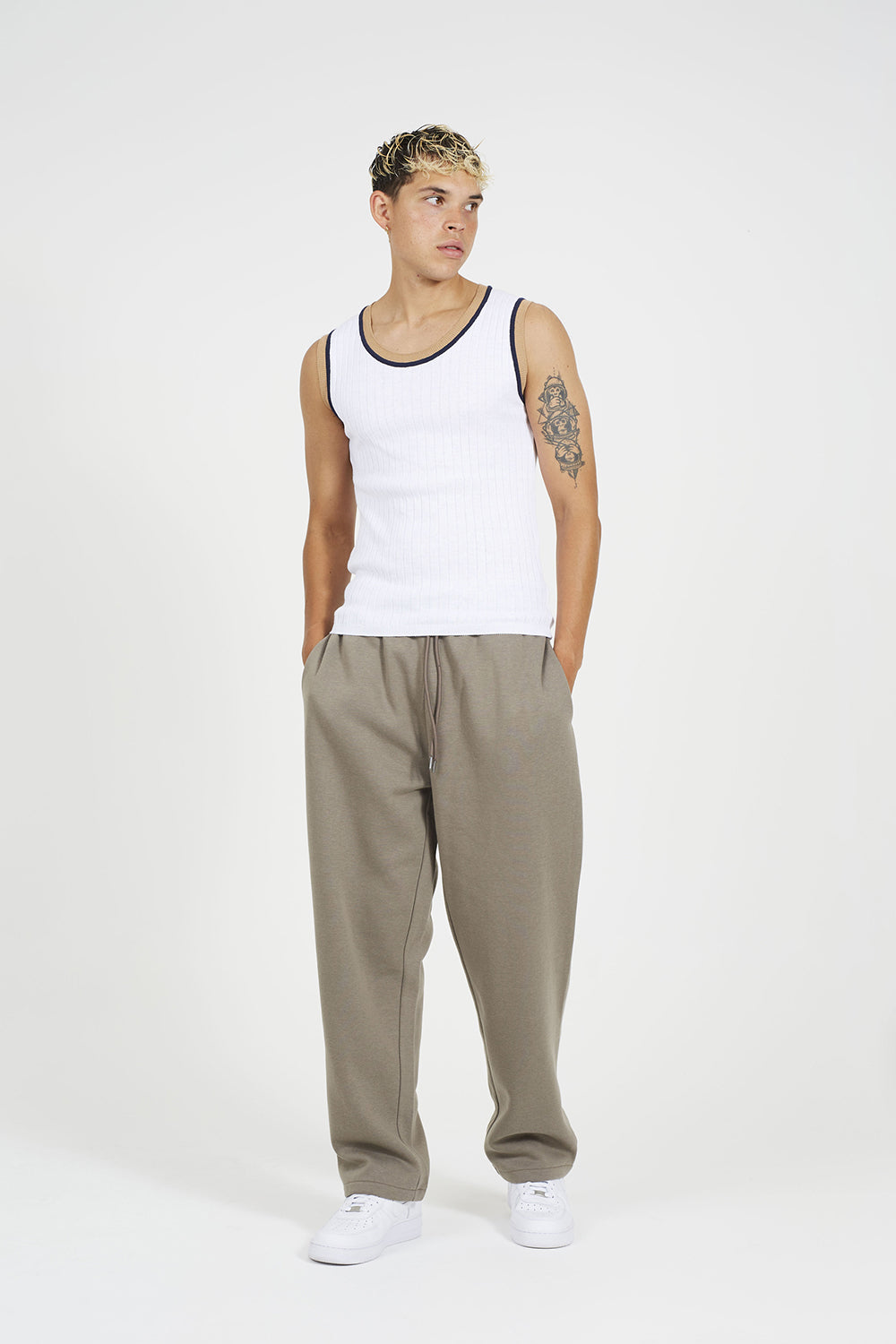 Brave Soul Taupe Wide Leg Joggers - Taupe Image 3