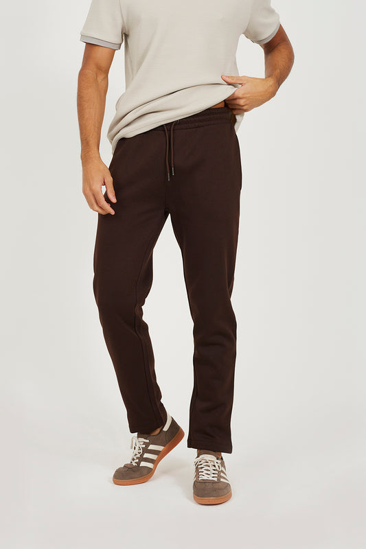 Brave Soul Chocolate Straight Leg Open Hem Joggers - Chocolate Image 1