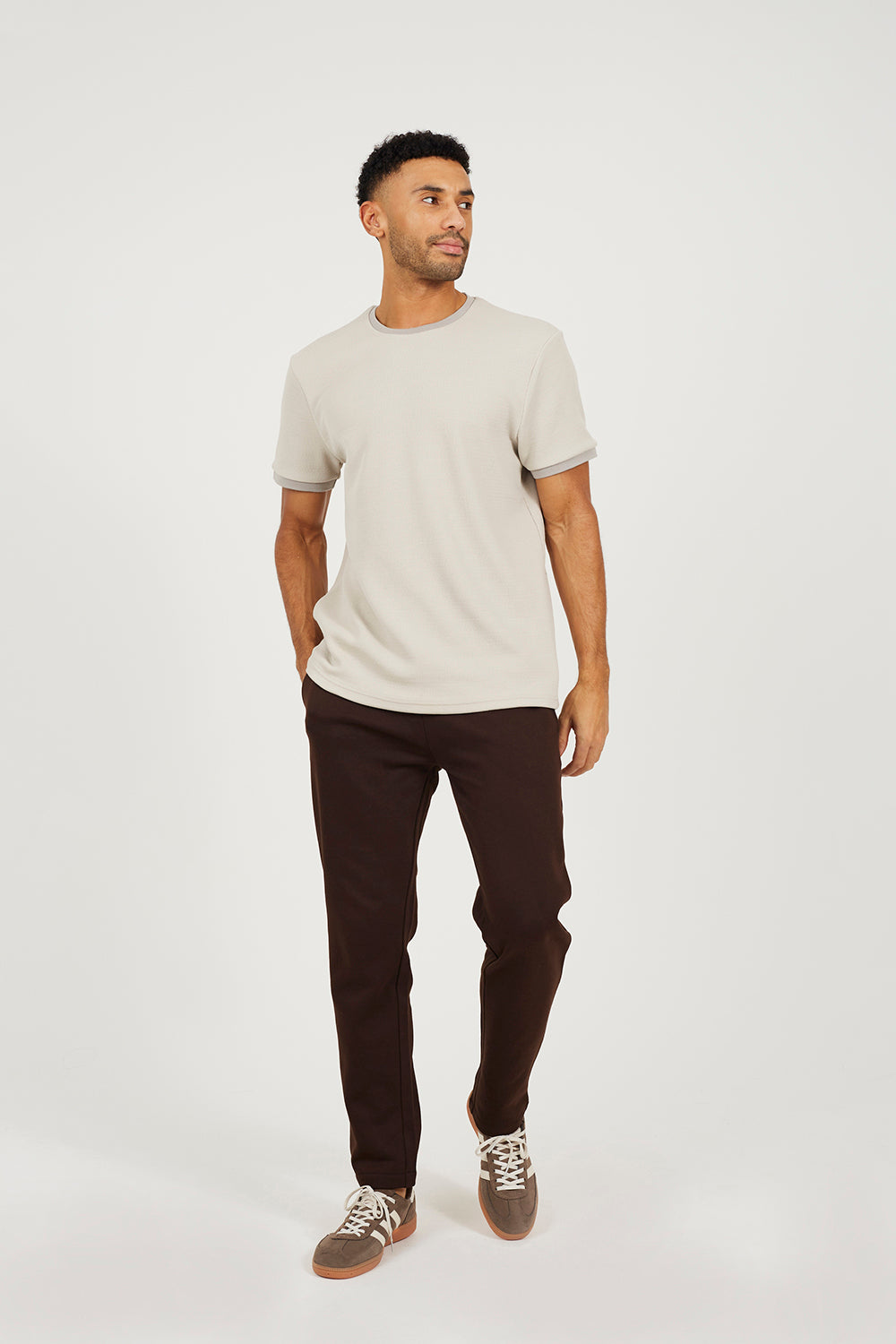 Brave Soul Chocolate Straight Leg Open Hem Joggers - Chocolate Image 3