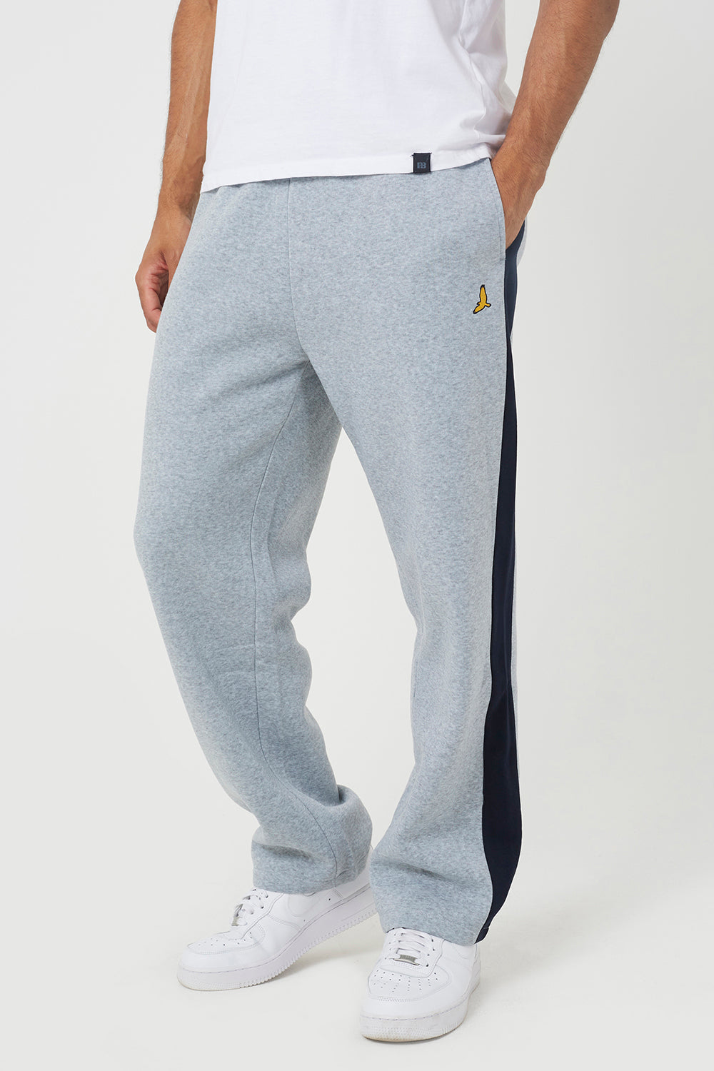 Brave Soul Light Grey Contrast Side Panel Wide Leg Joggers - Light Grey Image 1