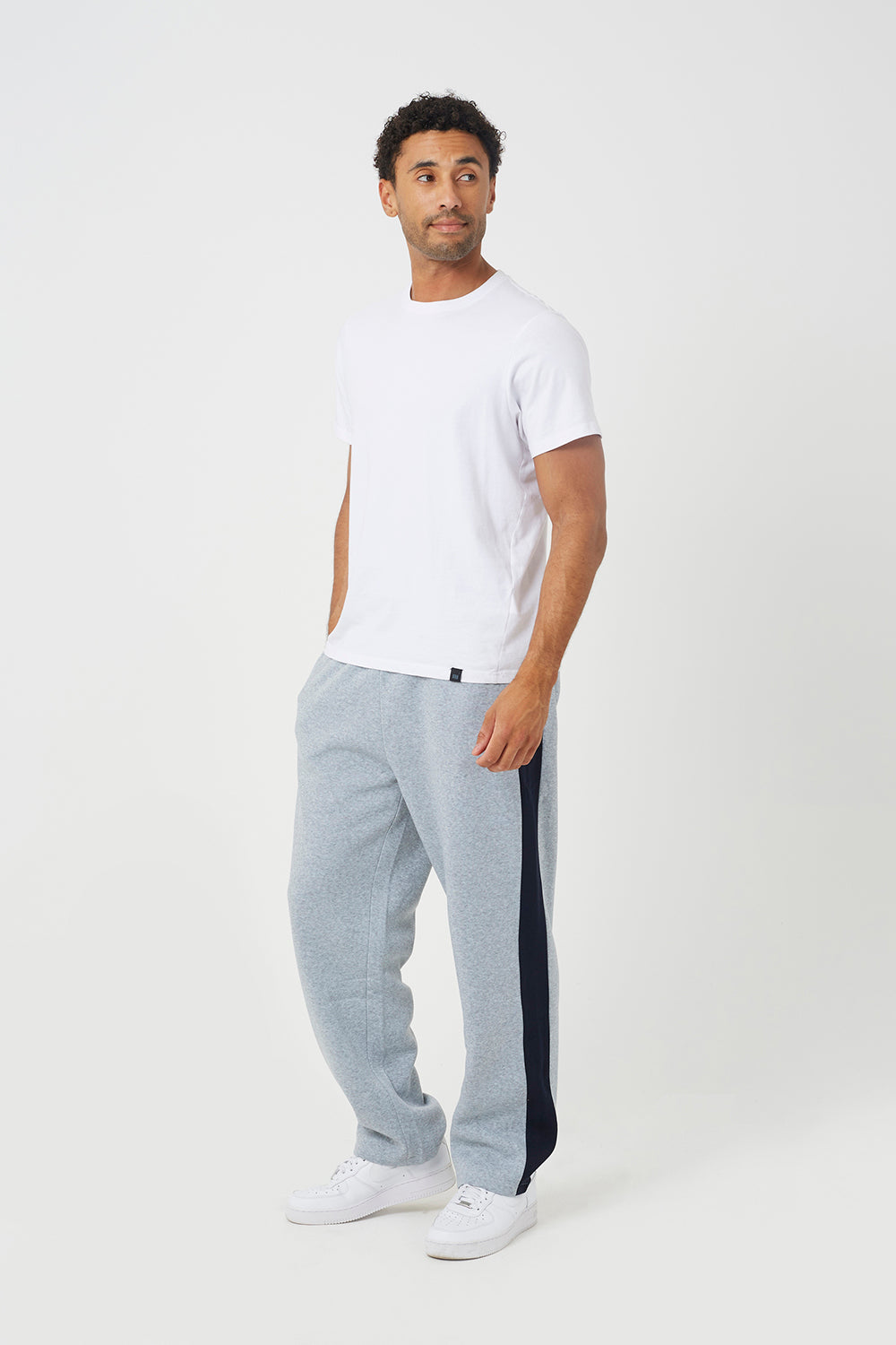 Brave Soul Light Grey Contrast Side Panel Wide Leg Joggers - Light Grey Image 3