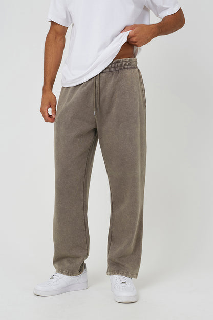 Brave Soul Taupe Acid Wash Wide Leg Joggers - Taupe Image 1