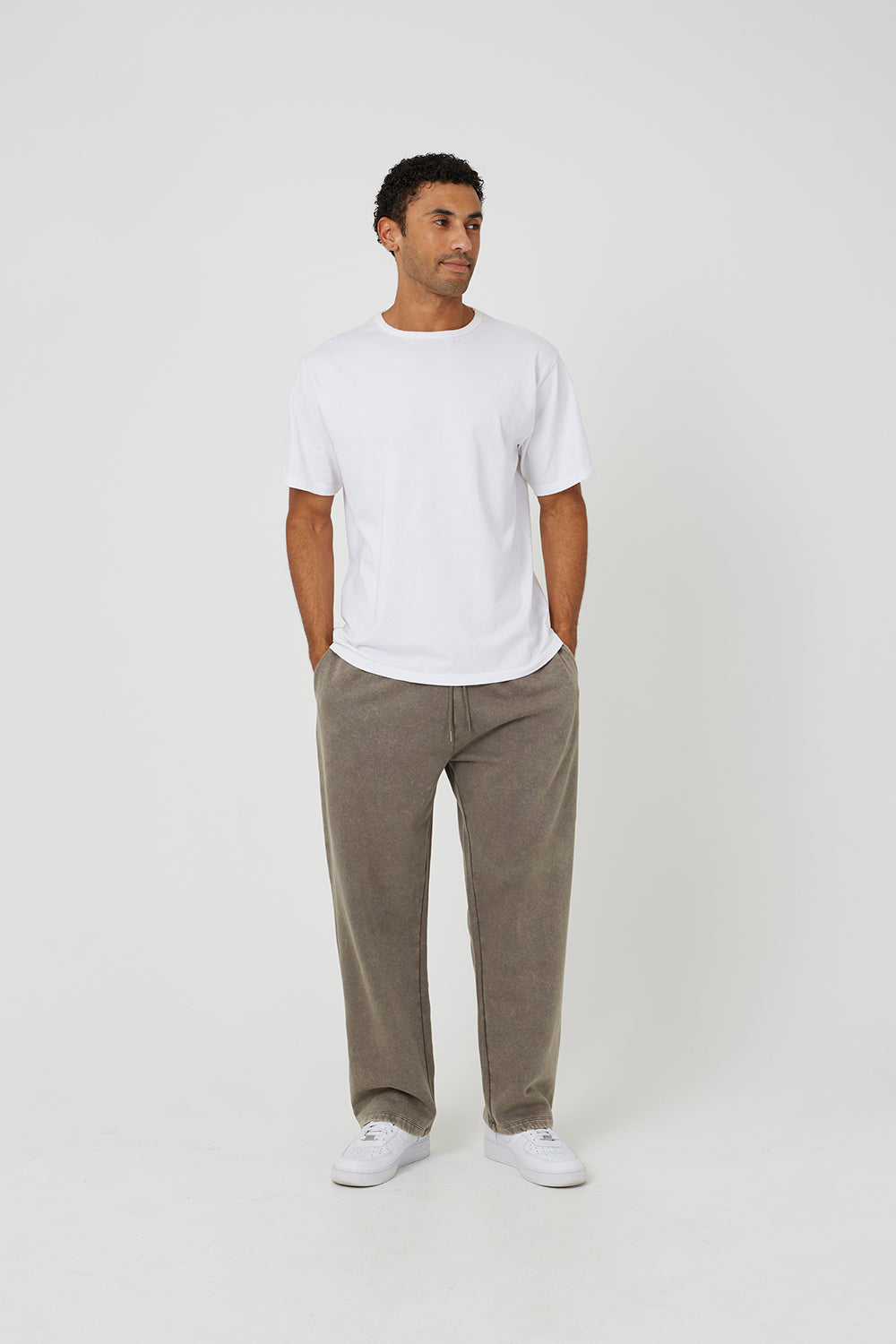 Brave Soul Taupe Acid Wash Wide Leg Joggers - Taupe Image 3