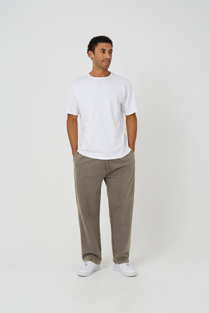 Brave Soul Taupe Acid Wash Wide Leg Joggers - Taupe Image 3