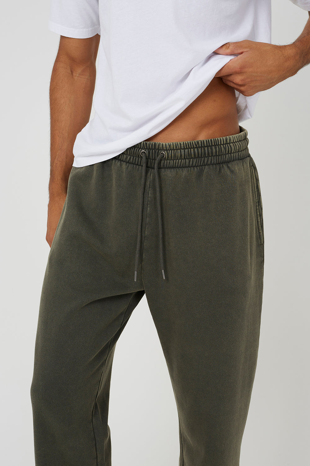 Brave Soul Khaki Acid Wash Wide Leg Joggers - Khaki Image 4
