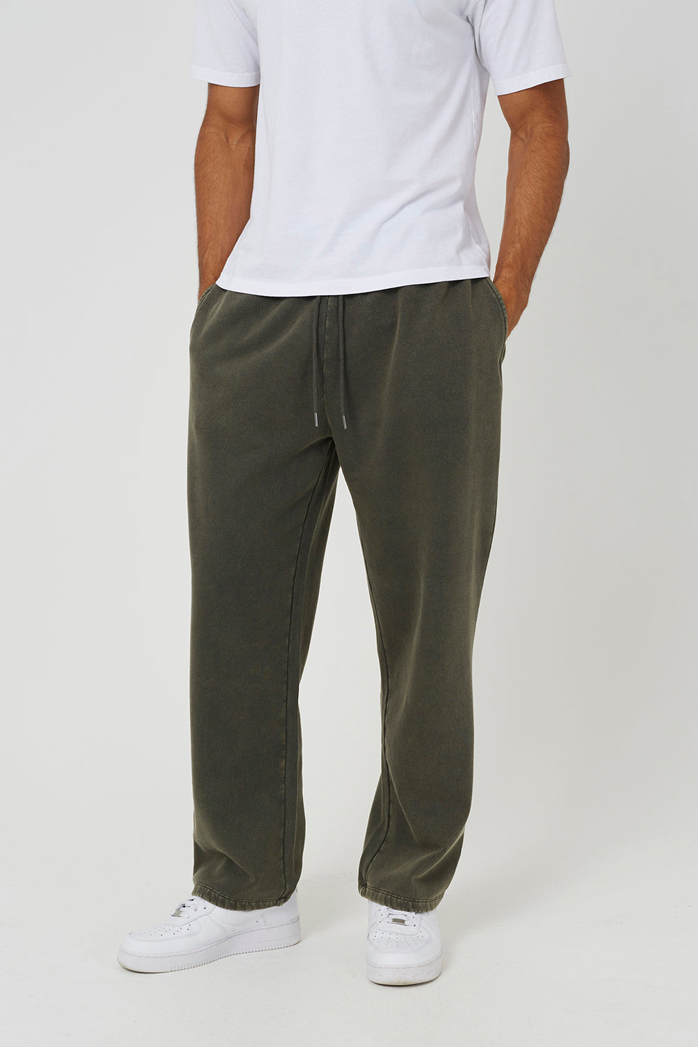 Brave Soul Khaki Acid Wash Wide Leg Joggers - Khaki Image 1