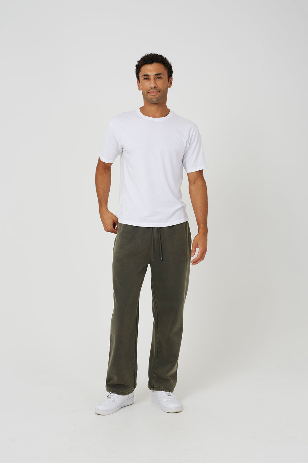 Brave Soul Khaki Acid Wash Wide Leg Joggers - Khaki Image 3