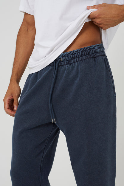 Brave Soul Navy Acid Wash Wide Leg Joggers - Navy Image 4