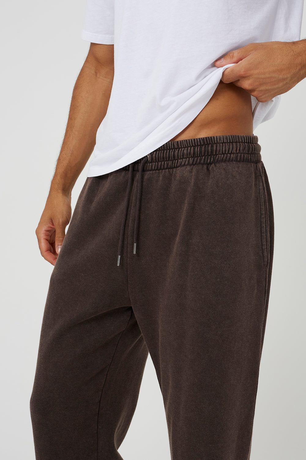 Brave Soul Chocolate Acid Wash Wide Leg Joggers - Chocolate Image 4