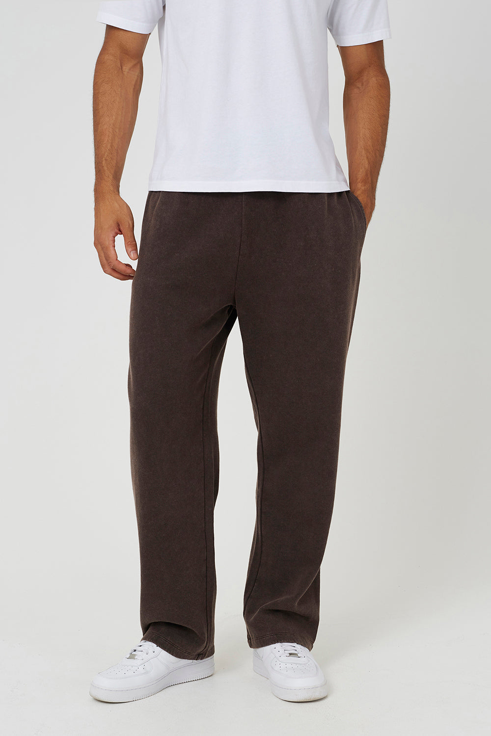 Brave Soul Chocolate Acid Wash Wide Leg Joggers - Chocolate Image 1