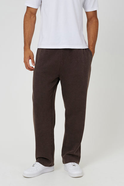 Brave Soul Chocolate Acid Wash Wide Leg Joggers - Chocolate Image 1