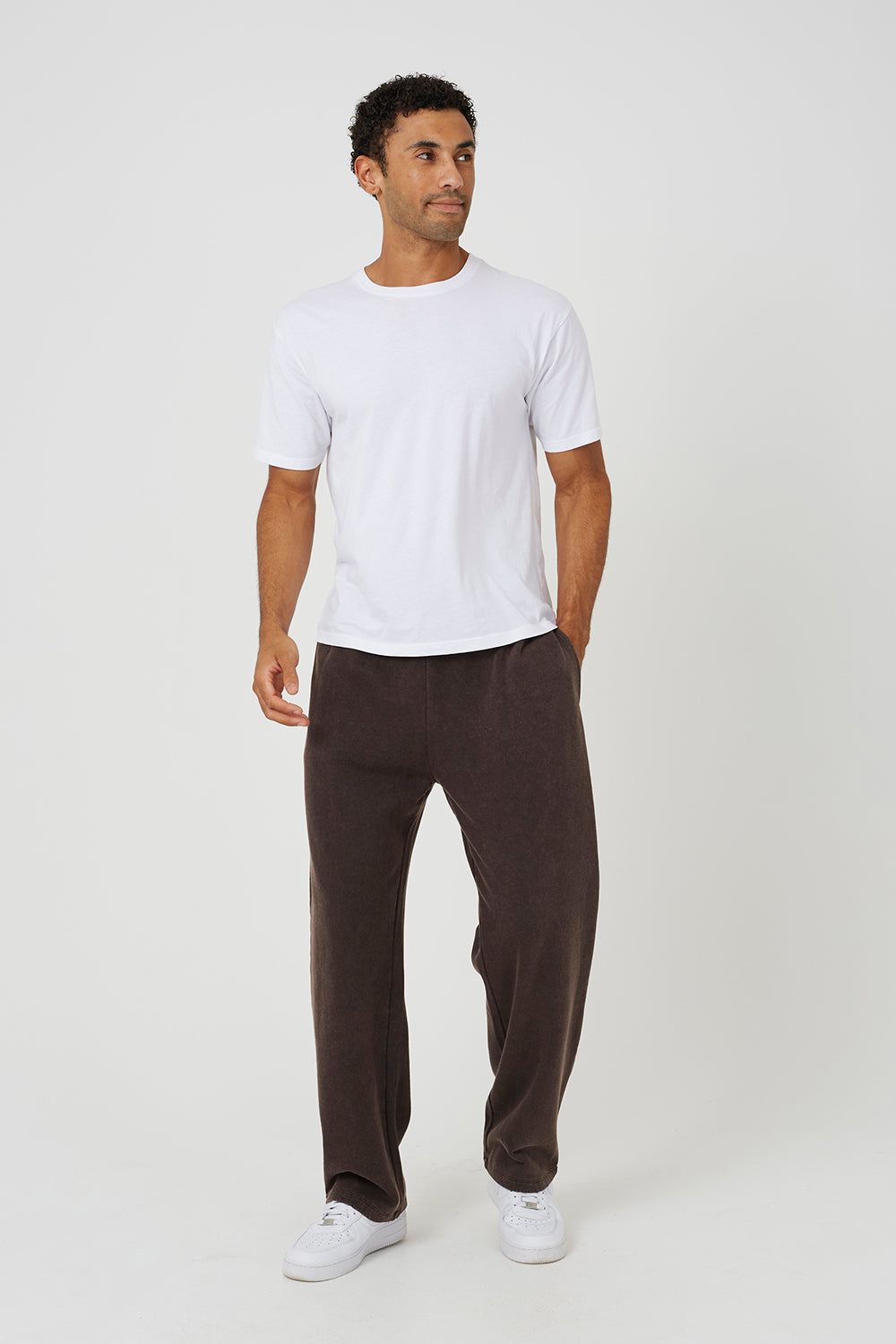 Brave Soul Chocolate Acid Wash Wide Leg Joggers - Chocolate Image 3