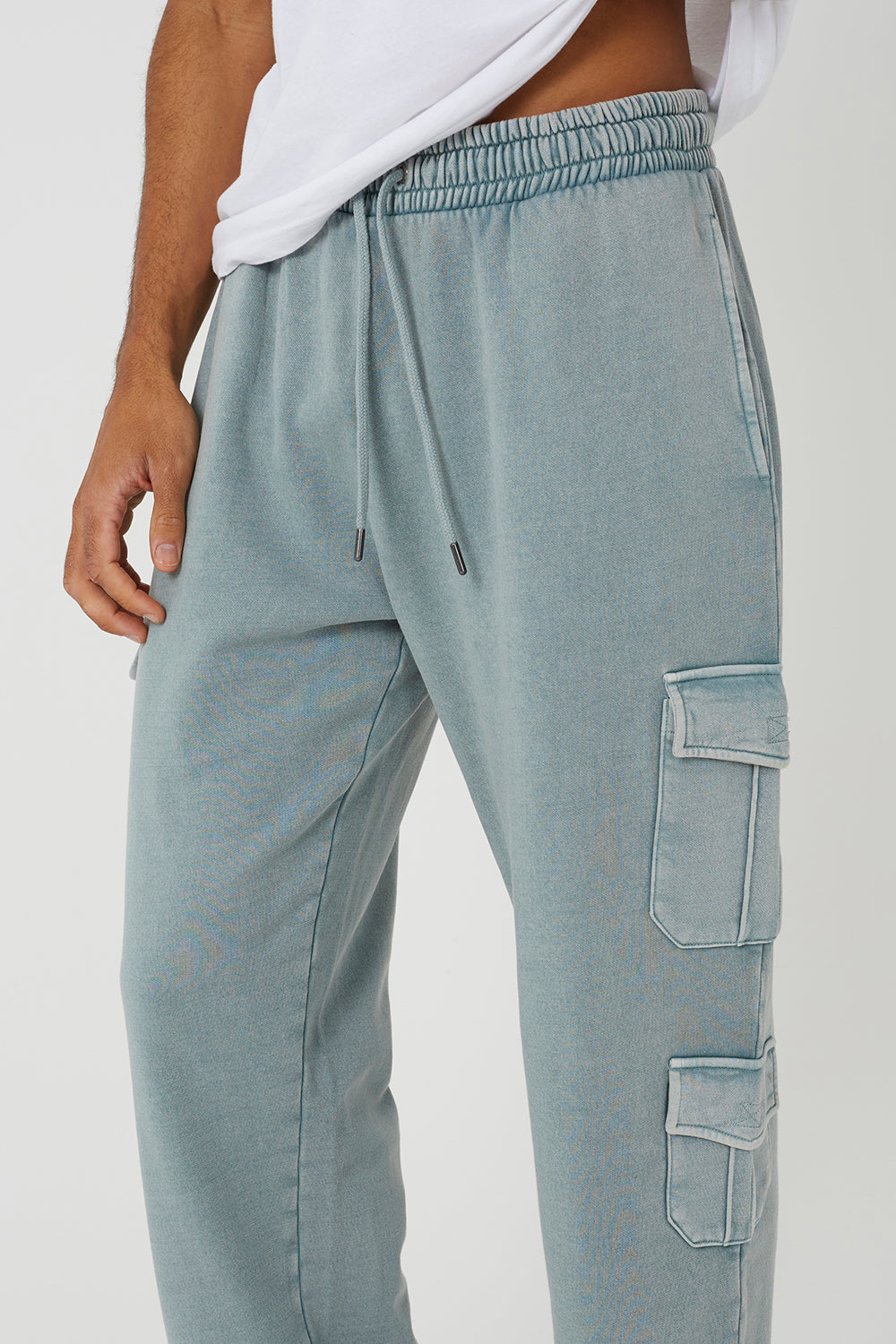 Brave Soul Light Grey Acid Wash Wide Leg Cargo Joggers - Light Grey Image 4