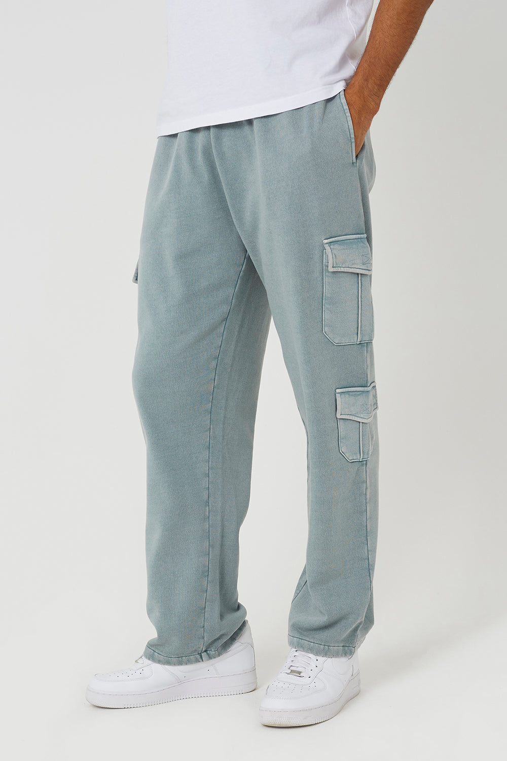 Brave Soul Light Grey Acid Wash Wide Leg Cargo Joggers - Light Grey Image 1