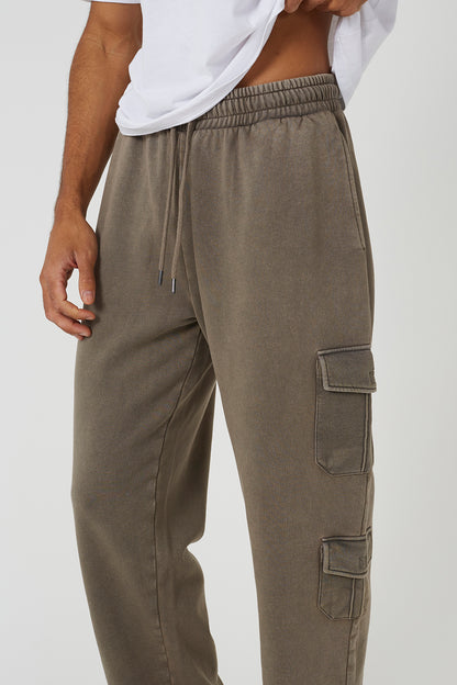 Brave Soul Taupe Acid Wash Wide Leg Cargo Joggers - Taupe Image 4