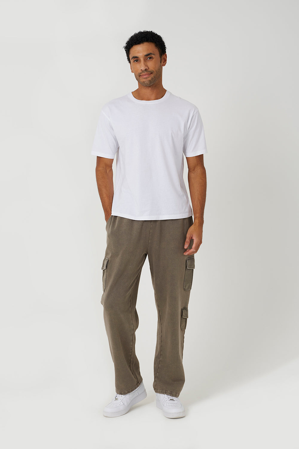 Brave Soul Taupe Acid Wash Wide Leg Cargo Joggers - Taupe Image 3
