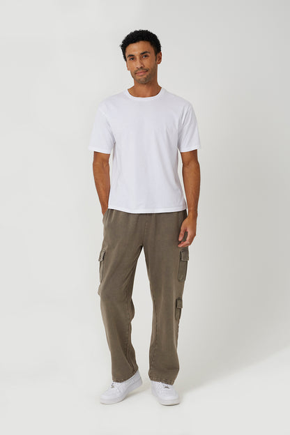 Brave Soul Taupe Acid Wash Wide Leg Cargo Joggers - Taupe Image 3