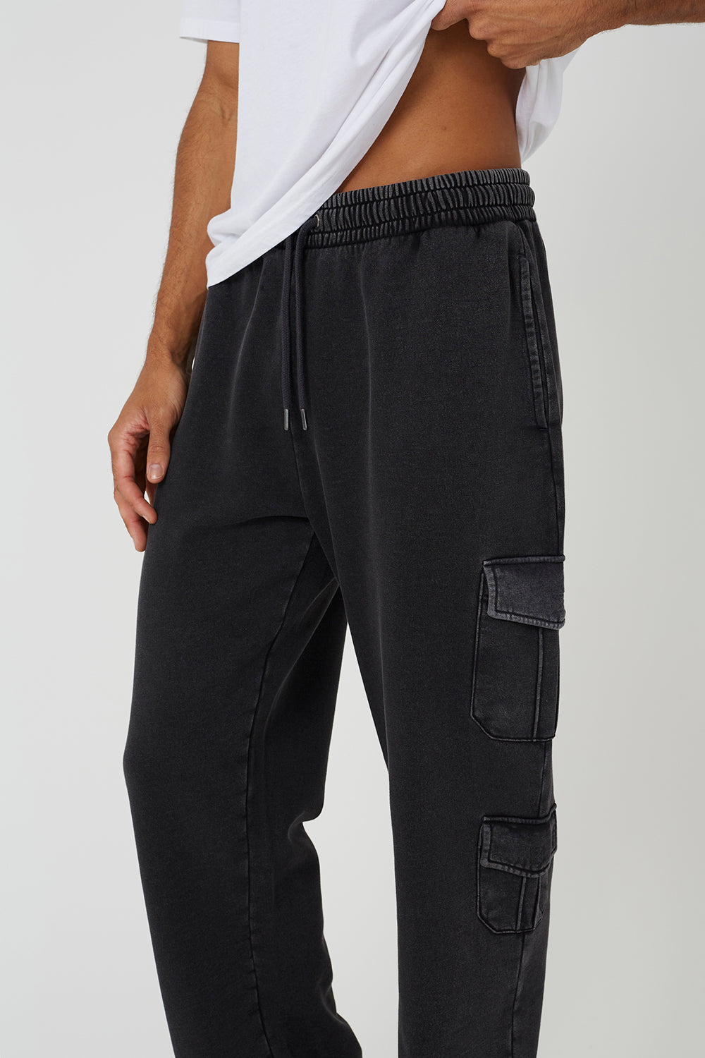 Brave Soul Charcoal Acid Wash Wide Leg Cargo Joggers - Charcoal Image 4