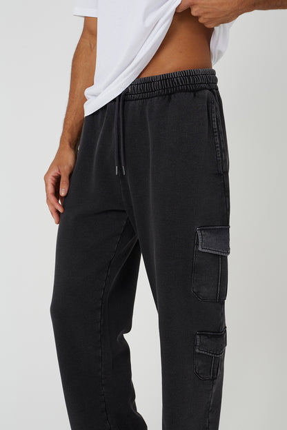 Brave Soul Charcoal Acid Wash Wide Leg Cargo Joggers - Charcoal Image 4
