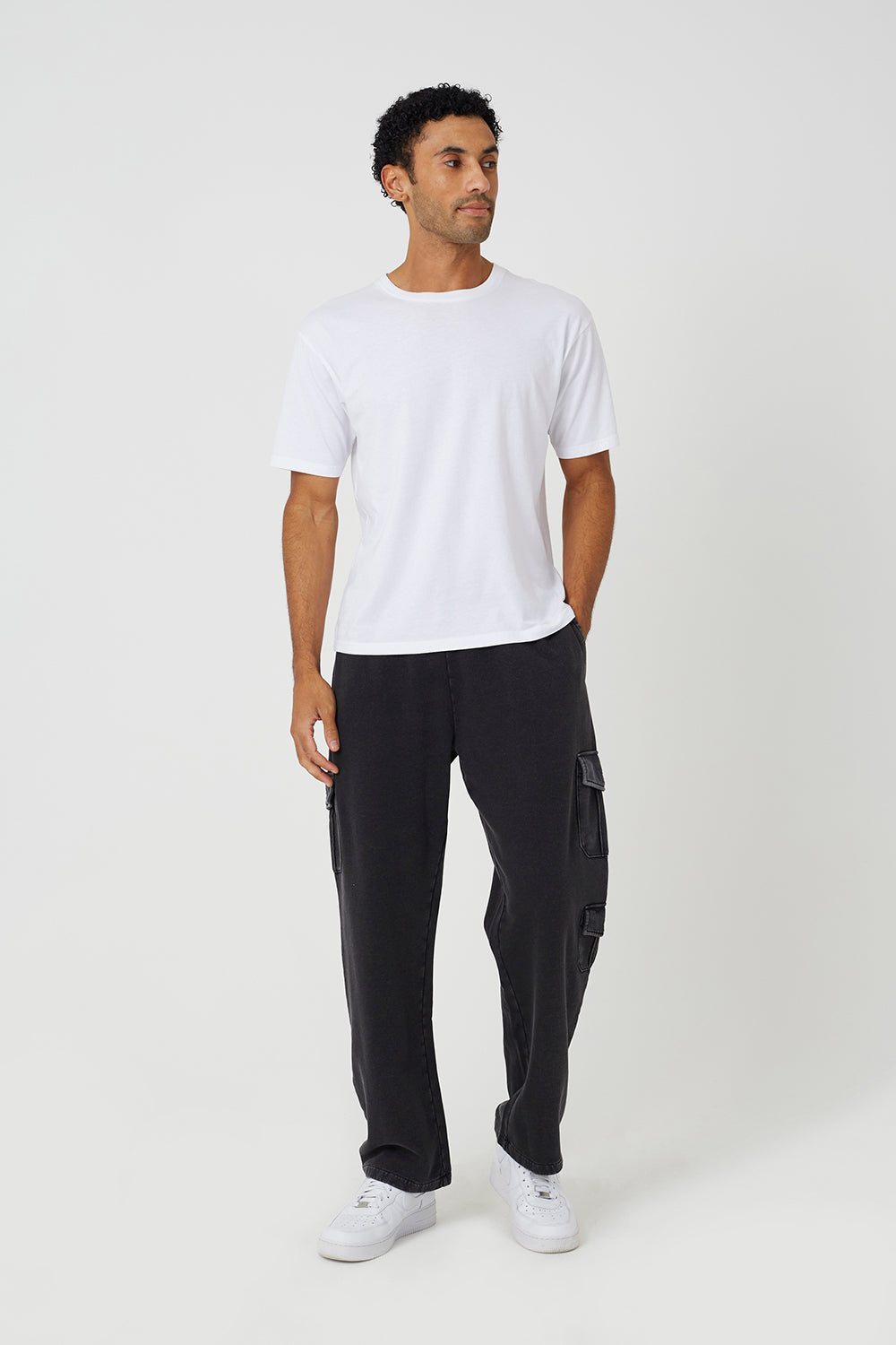 Brave Soul Charcoal Acid Wash Wide Leg Cargo Joggers - Charcoal Image 3
