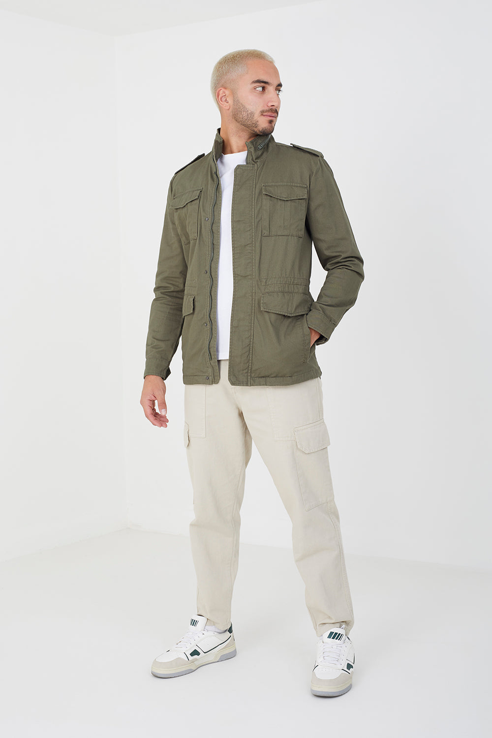 Brave Soul Khaki Cotton Twill Funnel Neck Jacket - Khaki Image 3
