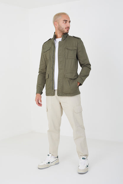 Brave Soul Khaki Cotton Twill Funnel Neck Jacket - Khaki Image 3
