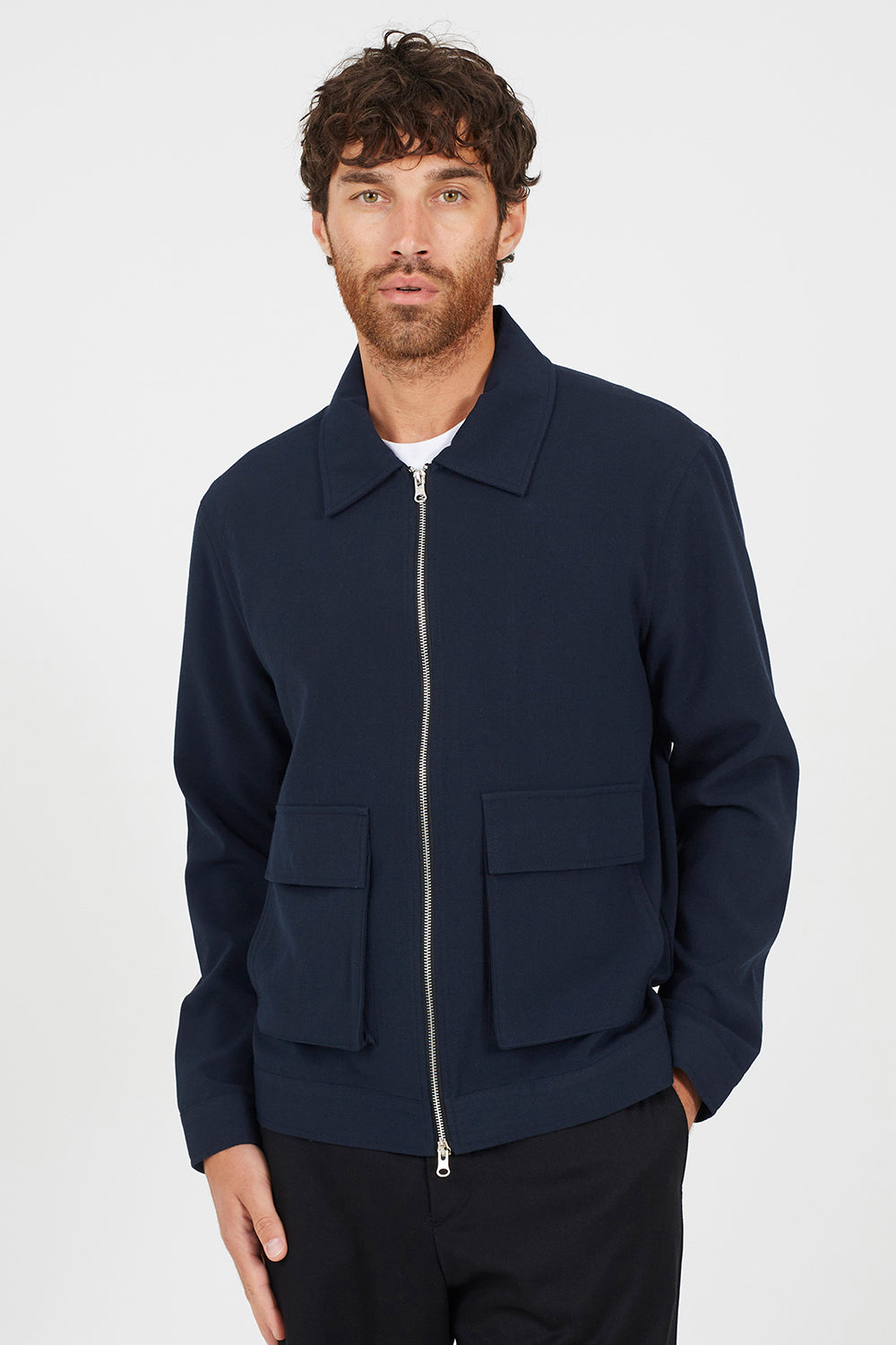 Brave Soul Navy Patch Pocket Harrington Jacket - Navy Image 1