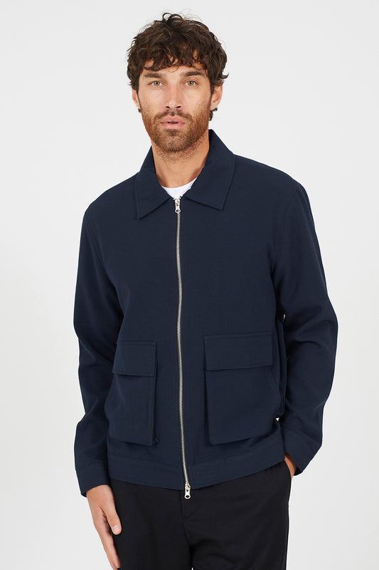 Brave Soul Navy Patch Pocket Harrington Jacket - Navy Image 1