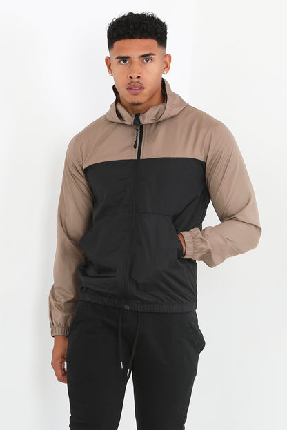 Brave Soul Stone Lightweight Colourblock Windrunner Jacket - Stone Image 1