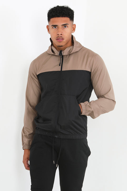 Brave Soul Stone Lightweight Colourblock Windrunner Jacket - Stone Image 1