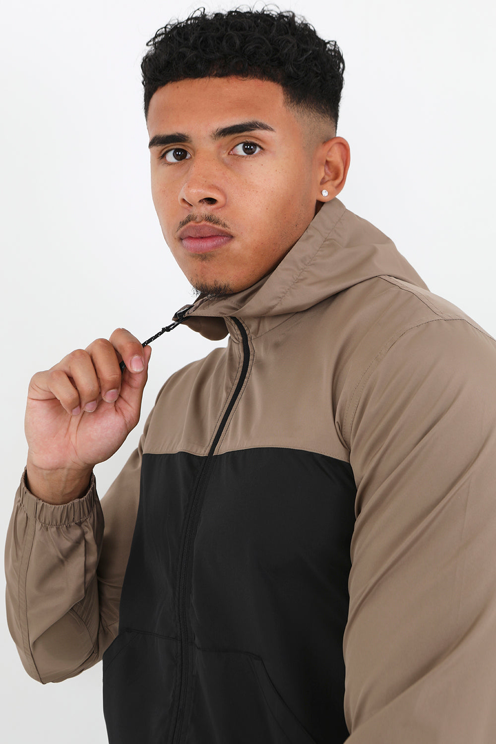 Brave Soul Stone Lightweight Colourblock Windrunner Jacket - Stone Image 3