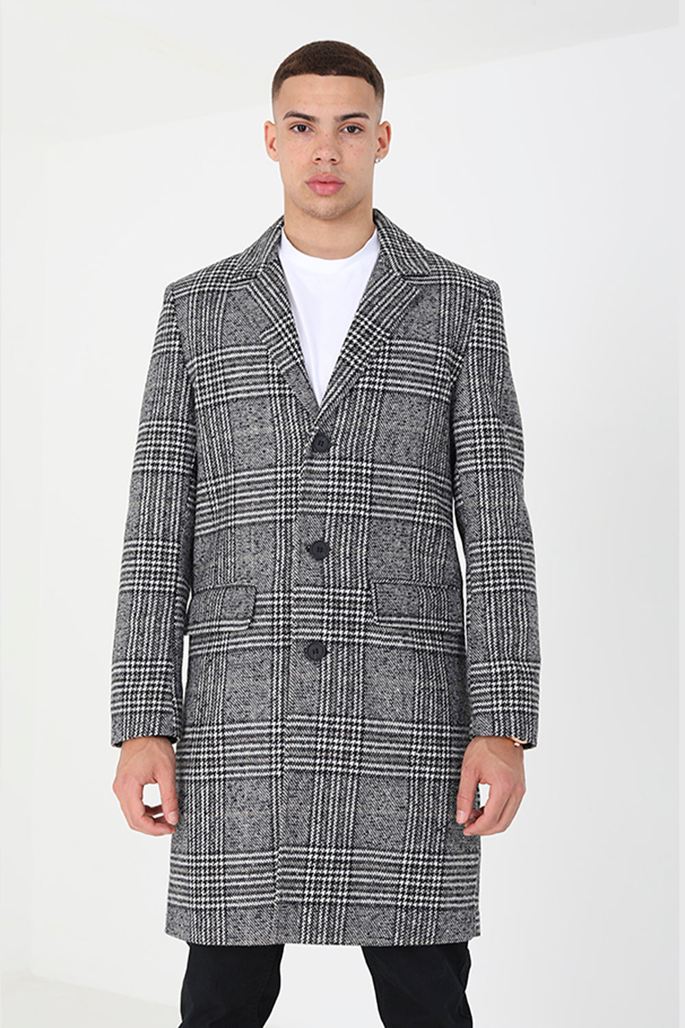 Brave Soul Grey Checked Single Breasted Formal Coat  - Grey Image 1