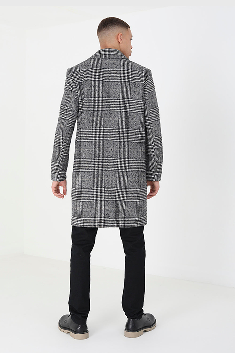 Brave Soul Grey Checked Single Breasted Formal Coat  - Grey Image 2